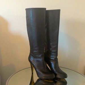 Banana Republic black leather knee high boots with zipper accent